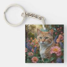 花の庭にいるかわいい白オレンジの猫