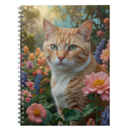 花の庭にいるかわいい白オレンジの猫 ノートブック