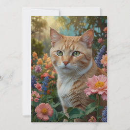 花の庭にいるかわいい白オレンジの猫 招待状