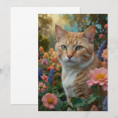 花の庭にいるかわいい白オレンジの猫 招待状 (正面/裏面)