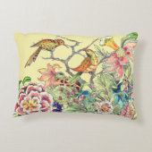 花の庭にオリエンタルバードChinoiserie黄色 アクセントクッション (裏面)