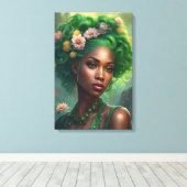 花の庭に咲く華やかな黒人女性 キャンバスプリント (インサイチュ (ウッドフロア))