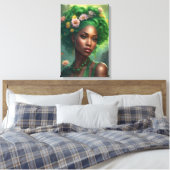 花の庭に咲く華やかな黒人女性 キャンバスプリント (インサイチュ (寝室))