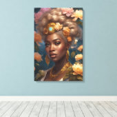 花の庭に咲く華やかな黒人女性 キャンバスプリント (インサイチュ (ウッドフロア))