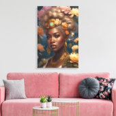 花の庭に咲く華やかな黒人女性 キャンバスプリント (インサイチュ (リビング))