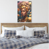 花の庭に咲く華やかな黒人女性 キャンバスプリント (インサイチュ (寝室))