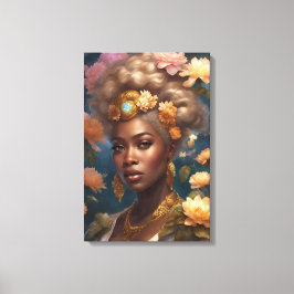 花の庭に咲く華やかな黒人女性 キャンバスプリント