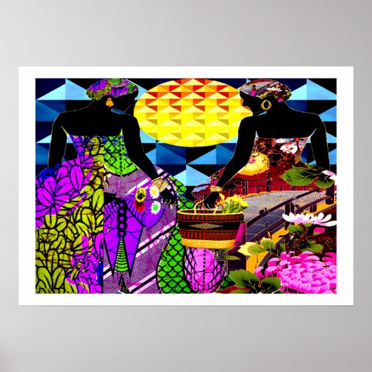 花の庭のアフリカの夕日 ポスター (正面)