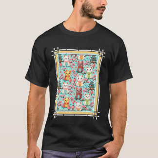 花の庭の可愛い日本猫 Tシャツ