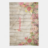 花の庭の木のフェンスをパーソナライズしまスタイリッシュす キッチンタオル (縦)