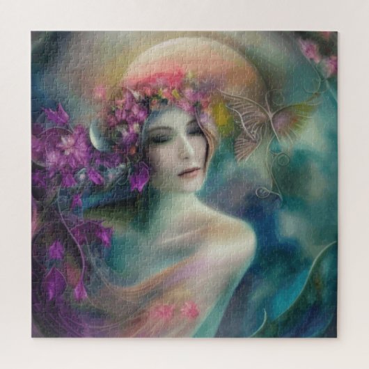 花の庭の水彩画の妖精 ジグソーパズル (縦)