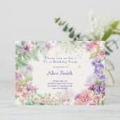 花の庭の水色の誕生日 招待状 (スタンド正面)