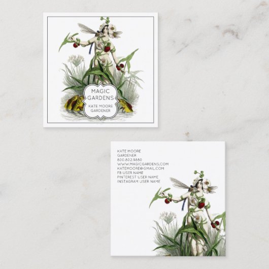 花の庭師または風景の魔法の女性 スクエア名刺 (正面/裏面)