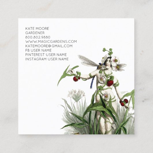 花の庭師または風景の魔法の女性 スクエア名刺 (裏面)