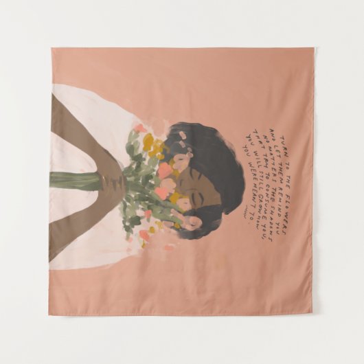 花の引用文感動的ブラックアート タペストリー (正面(横))