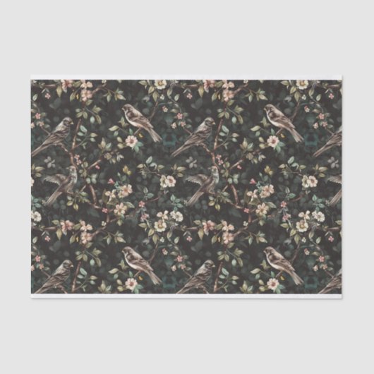 花の形をした枝にとまっている鳥 薄葉紙 (正面)