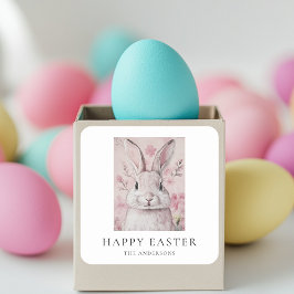 花の復活祭とピンクのバニー スクエアシール