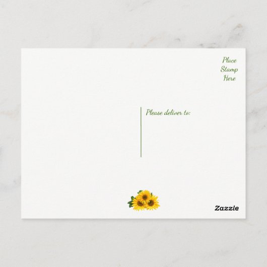 花の感謝を伝えるひまわりの黄色と緑の花 ポストカード (裏面)