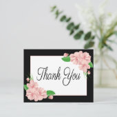 花の感謝を伝える ピンクの花 黒のウェディングパーティー ポストカード (スタンド正面)