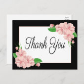 花の感謝を伝える ピンクの花 黒のウェディングパーティー ポストカード (正面/裏面)