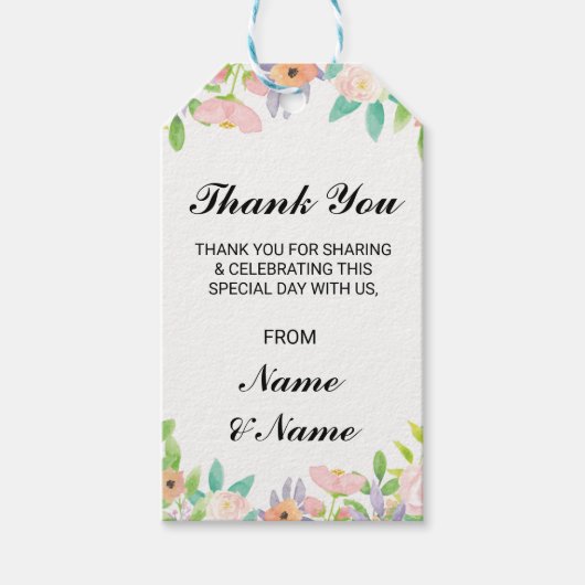 花の感謝タグ 水彩 結婚式 贈り物 ギフトタグ (正面)