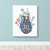 花の手榴弾の花瓶 キャンバスプリント (インサイチュ (ウッドフロア))