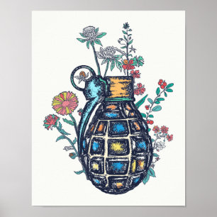花の手榴弾の花瓶 ポスター