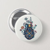 花の手榴弾の花瓶 缶バッジ (正面&裏面)