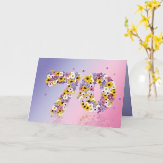 花の手紙で70歳の誕生日カード カード (黄色い花)