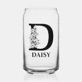花の手紙Dのイニシャルと名前のカスタマイズ ガラス缶 (正面)