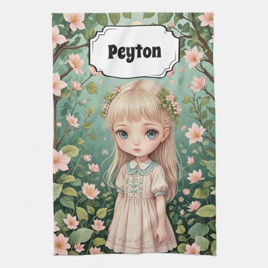 花の抱擁パーソナライズされた キッチンタオル (縦)