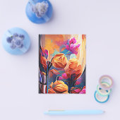 花の抽象アート オレンジ 赤 青 花 チラシ (シングル)