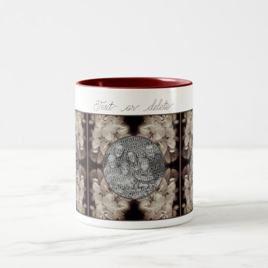 花の抽象芸術写真の追加 ツートーンマグカップ (中央)