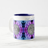 花の抽象芸術着色あなたの写真を追加 ツートーンマグカップ (正面左)