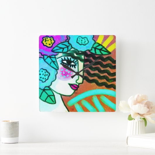 花の抽象芸術 スクエア壁時計 (ホーム)