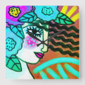 花の抽象芸術 スクエア壁時計 (正面)