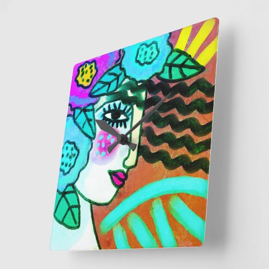 花の抽象芸術 スクエア壁時計 (傾斜)