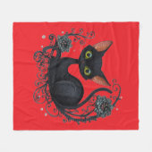 花の揺りかごの黒猫 フリースブランケット (正面(横))