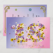 花の数字の18歳誕生日パーティー招待状 招待状 (正面/裏面)