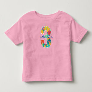 花の数字3-幼児用Tシャツ(お名前カスタム) トドラーTシャツ