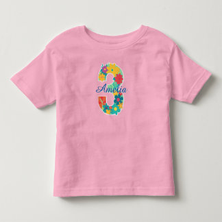 花の数字3-幼児用Tシャツ（お名前カスタム） トドラーTシャツ