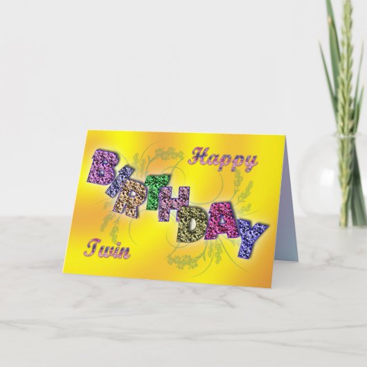 花の文字を持つ双生児のためのバースデー・カード カード (正面)