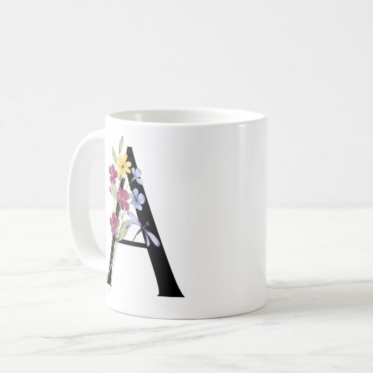 花の文字A コーヒーマグカップ (正面左)