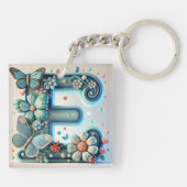 🦋 花の文字E蝶アクセントキー 🌸 キーホルダー (裏面)