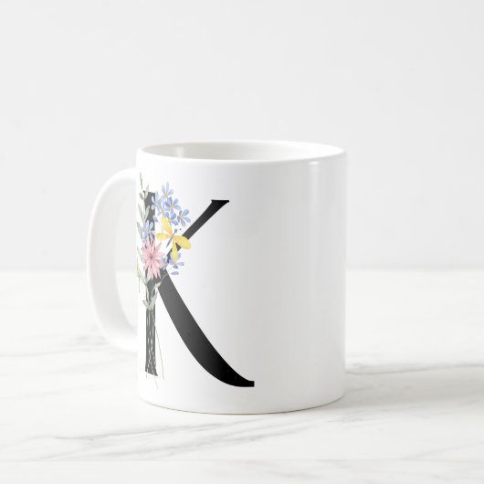 花の文字K コーヒーマグカップ (正面左)