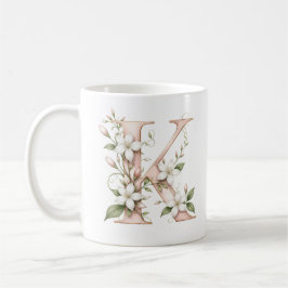 花の文字K ジャスミンの花のオーダーメイドマグカップ コーヒーマグカップ