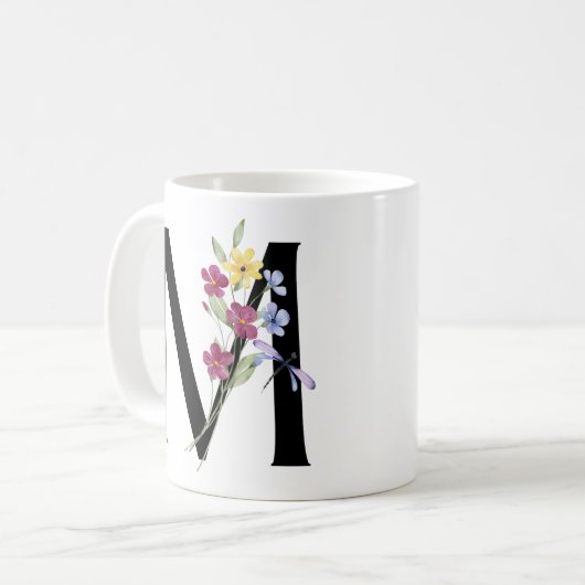 花の文字M コーヒーマグカップ (正面左)