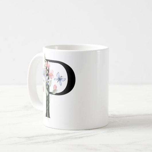 花の文字P コーヒーマグカップ (正面左)