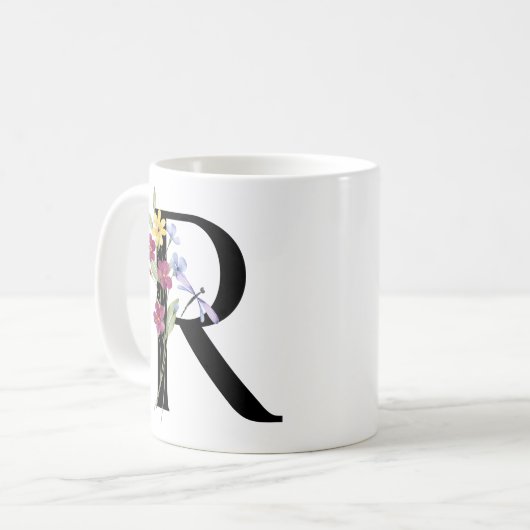 花の文字R コーヒーマグカップ (正面左)