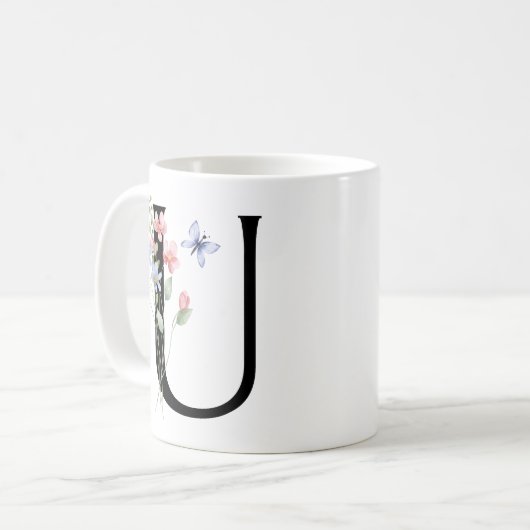 花の文字U コーヒーマグカップ (正面左)